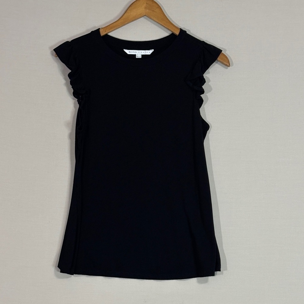 The Nines by Hatch Black Flutter Sleeve Knit Top Size S Stretchy